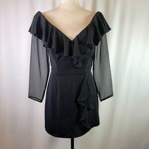 BB Collections Vintage Cocktail Dress Size 10 Mini Ruffles Sheer Long Sleeves